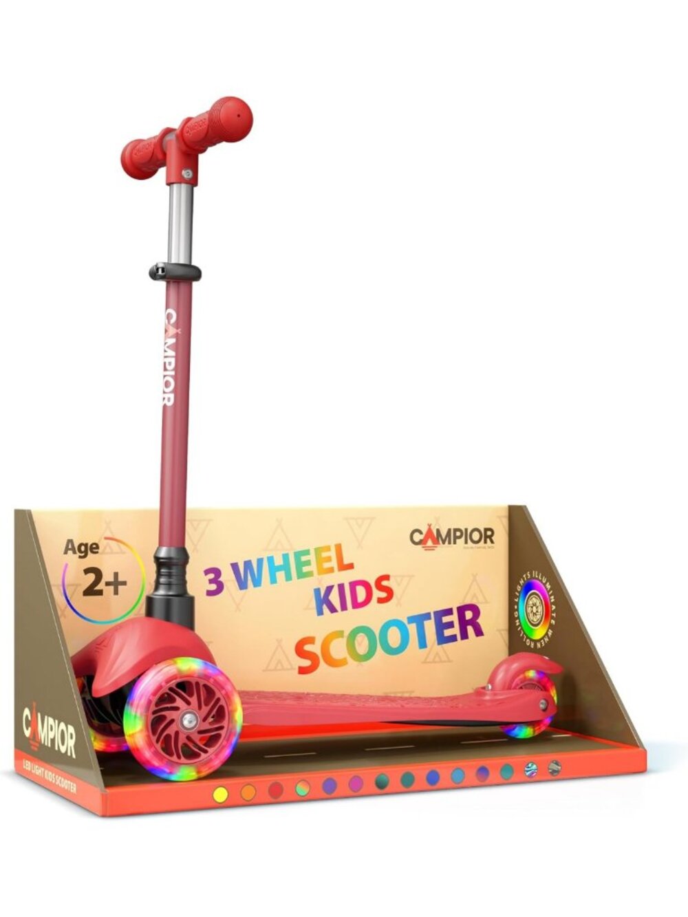 Red Mini 3-Wheel Kids Scooter - LED Light-Up Wheels, Adjustable Handlebar
